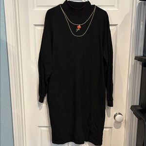 Lazy Oaf Black Long Sleeve sweatshirt Dress embroidered rose size small